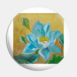 Blue Lotus on Gold Pin