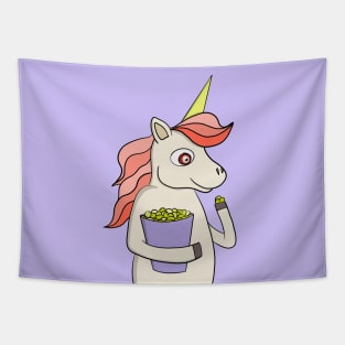 Unicorn eating popcorn Tapestry