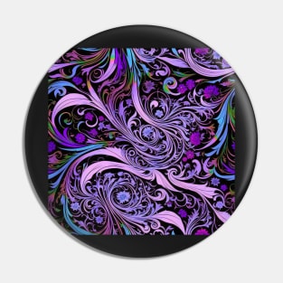 Psychedelic Art Nouveau Alphonse Mucha Pink Purple on Black Floral Graphic Print Pin