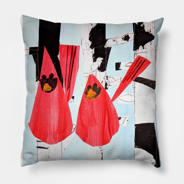 Two Cardinals Birds Pillow by Rita Winkler