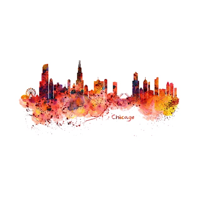 Chicago watercolor skyline by Marian Voicu