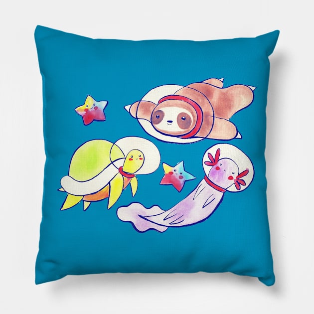 Space Sloth Turtle and Axolotl Pillow by saradaboru