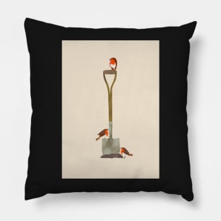 Three little robins on a garden spade Pillow