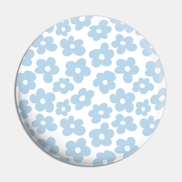 Aesthetic Light Blue Flowers Retro Daisy Pin by YourGoods