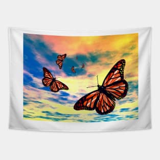 Flying Monarch Butterflies Tapestry