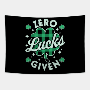 Zero Lucks Given Funny St Patricks Day Green Plaid Shamrock Tapestry