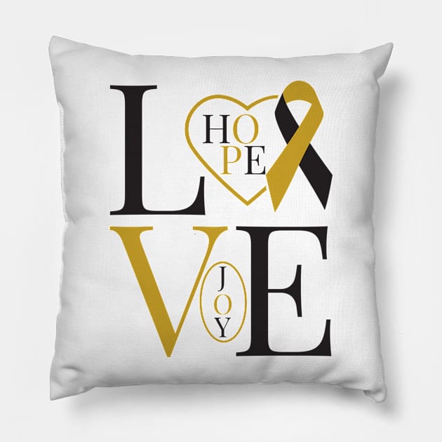 Black and Gold  Awareness Ribbon Pillow by The Word Shed