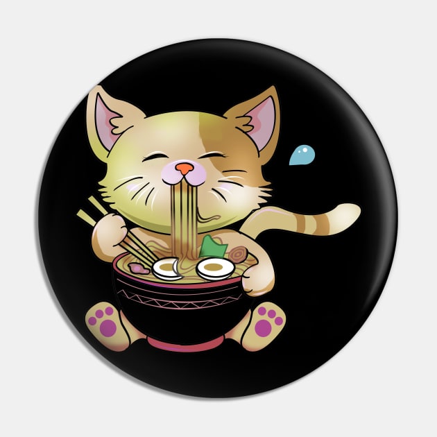 Cute Chibi Anime Manga Cat Ramen Lover Pin by TheBeardComic