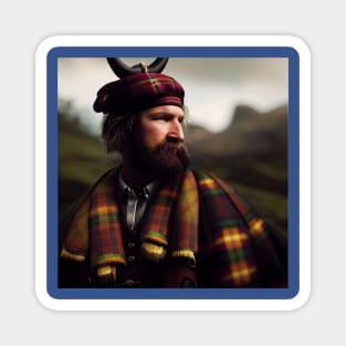 Scottish Highlander in Clan Tartan Magnet