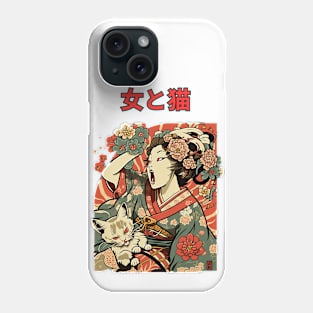 Ukiyo-Anime Fusion:Girl and Cat Phone Case