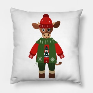 Cute bull. Symbol of 2021. Pillow