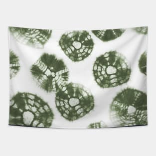 Shibori Kumo tie dye sage green dots over white Tapestry