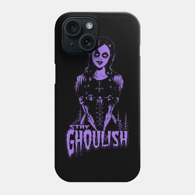 Goth dead girl, Stay Ghoulish! (purple version) Phone Case by wildsidecomix