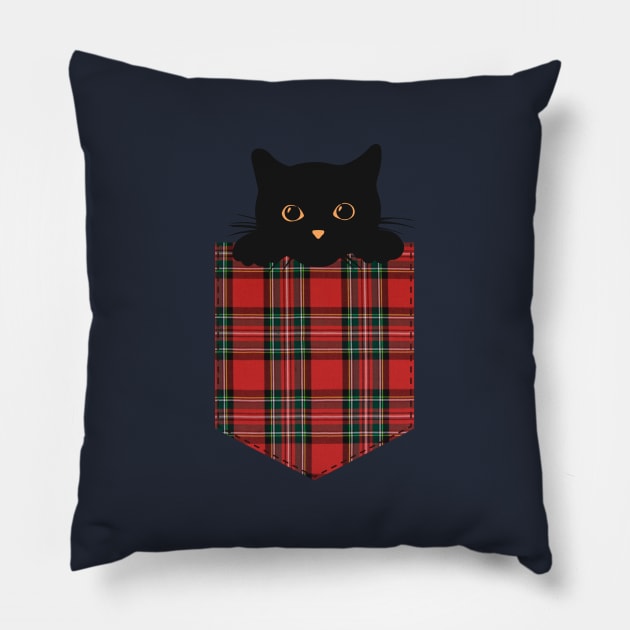 Black cat in plaid pocket Pillow by AnnaEleCreate