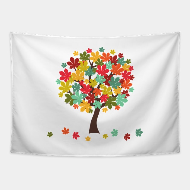 Colorful Autumn Tree Leaves September October Seasons Pumpkin Motivational Inspirational Love Cute Funny Gift Sarcastic Happy Fun Witty Tapestry by EpsilonEridani