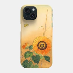 SUNFLOWER AND BUTTERFLY Antique Japanese Paintings Phone Case