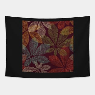 Dark autumn tropical leaves. Chestnut abstract illustration. Leaf skeleton print Tapestry