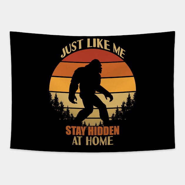 Just like me stay hidden at home - bigfoot social distancing Tapestry by Tesszero