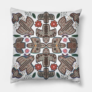 Birds, rainbows, flowers, the moon and stars tribal pattern Pillow