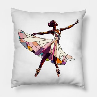 Beautiful ballerina in a colorful dress. Vector illustration, ballet dance performer, mosaic glass Pillow