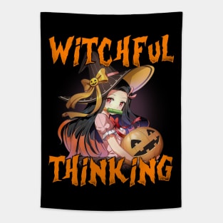 Funny Halloween Puns Anime Witchful Thinking Tapestry