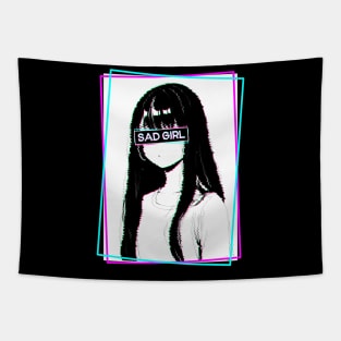 Aesthetic Vaporwave Retro Sad Girl Anime Tapestry