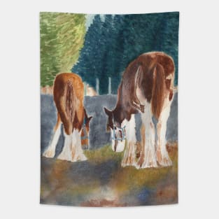 Pasture Butties, Two Clydesdale Colts in Winter Sunlight Tapestry