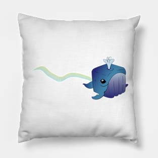 Joyful Blue Whale with a Rainbow Water Fountain Pillow