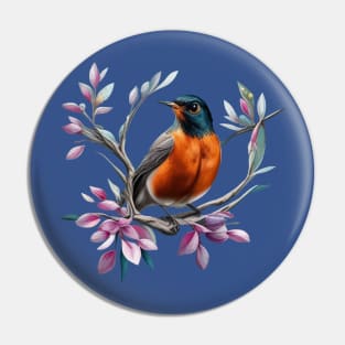 Cartoon Of An American Robin With Connecticut State Flower Pin