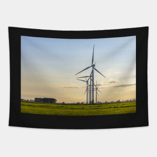 Windmill farm on green meadow Tapestry