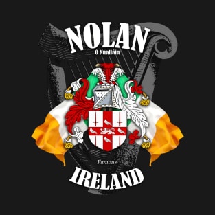 Nolan Family Crest Ireland Coat of Arms and Irish Flags T-Shirt