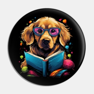 Golden Retriever Reads Book Pin