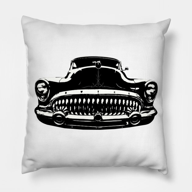 1953 Buick Black and White Pillow by GrizzlyVisionStudio