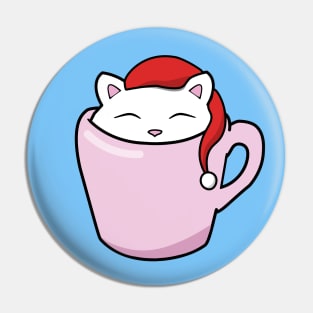 Cute Christmas cat sitting in a pink cup Pin