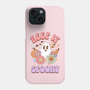 Keep it Spooky Kawaii Ghost Halloween Preppy Aesthetic Phone Case