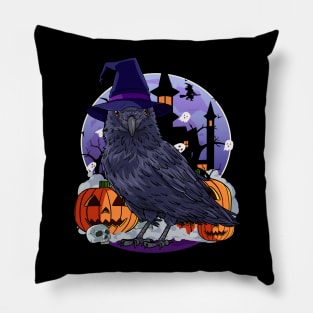 Crow Raven Witch Pumpkin Halloween Pillow