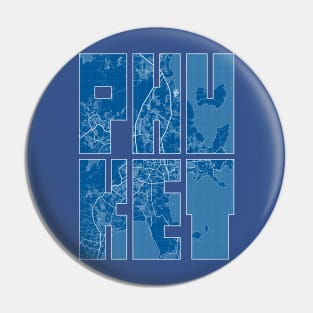 Phuket, Thailand Map Typography - Blueprint Pin