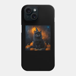 A lovely black witch cat on Halloween Phone Case