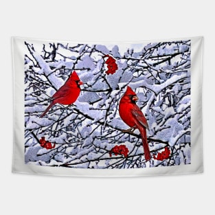 Red Cardinals in Winter Tapestry