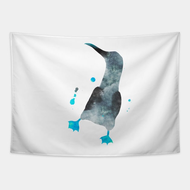 Blue Footed Booby Watercolor Painting Tapestry by Miao Miao Design