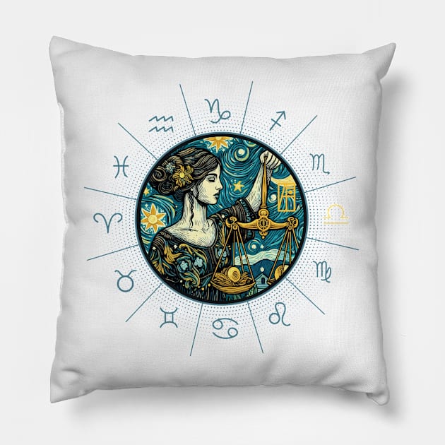 ZODIAC Libra - Astrological LIBRA - LIBRA - ZODIAC sign - Van Gogh style - 12 Pillow by ArtProjectShop