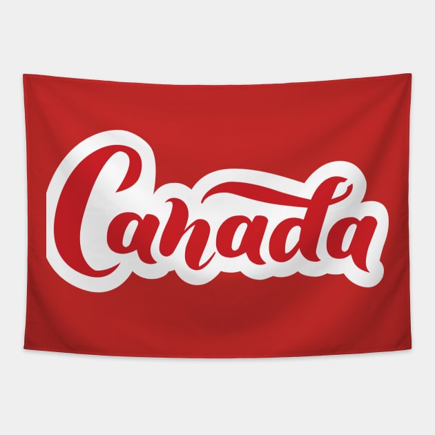 Canada word lettering cursive red Tapestry by RubyCollection