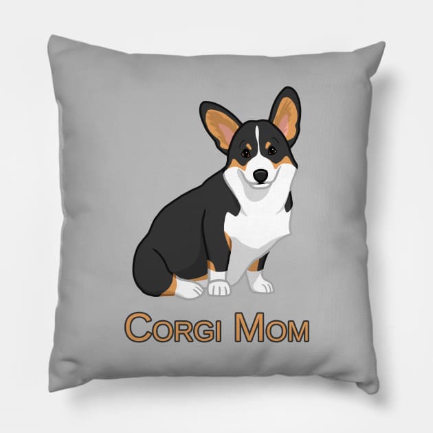 Cute Black Tricolor Pembroke Corgi Dog Mom Pillow by csforest