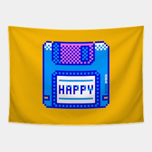 Happy Geek Blue Retro Floppy Disk Pixel Art Tapestry