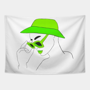 Woman in Lime Green Sunglasses Tapestry