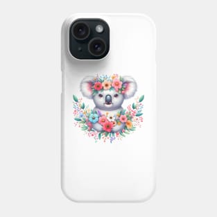 A koala bear decorated with beautiful colorful flowers. Phone Case