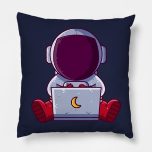 Cute Astronaut Working with Laptop Cartoon Pillow