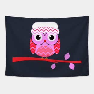 Cute owl on a branch -pink Tapestry