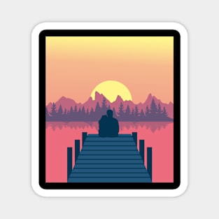 Sunset on a Dock Magnet