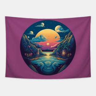 Surreal Dreamscape: Sunset Reflections Tapestry